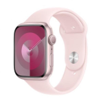 Apple Watch Series 9 (GPS) - 45 mm - pink aluminum - smartwatch con fascia sportiva - fluoroelastomero - light pink - dimensione della fascia: S/M - 64 GB - Wi-Fi, UWB, Bluetooth - 38.7 g